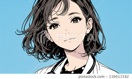 一位身穿白大褂、脖子上掛著聽診器的年輕女醫生 116011582