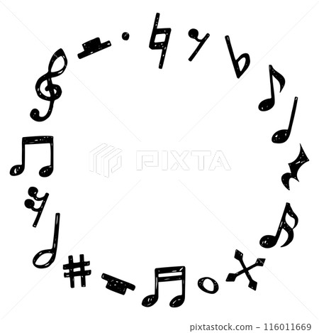 Circular frame of handwritten musical symbols, notes, rests and accidentals 116011669