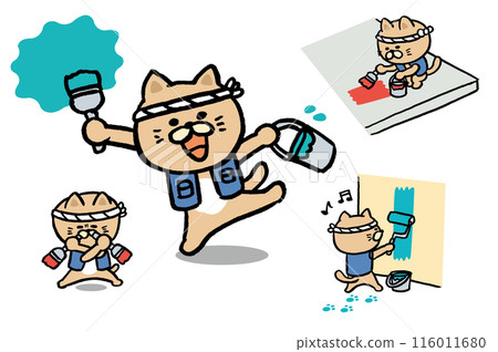 A cute brown cat character illustration of a painter who looks like he does his job well 116011680