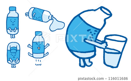 Cute character illustration of a blue plastic bottle 116011686