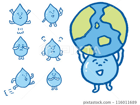 Cute character illustration of blue water drop 116011689