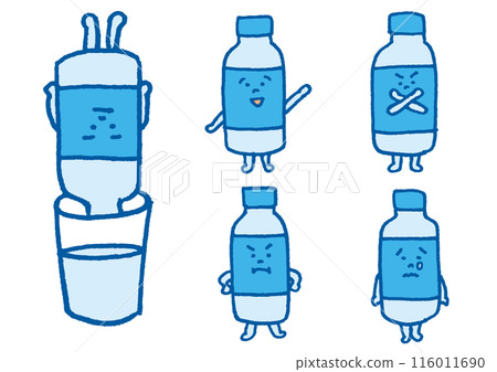 Cute character illustration of a blue plastic bottle 116011690