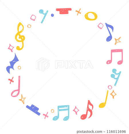 手寫音符符號、音符和休止符的圓形框架 116011696