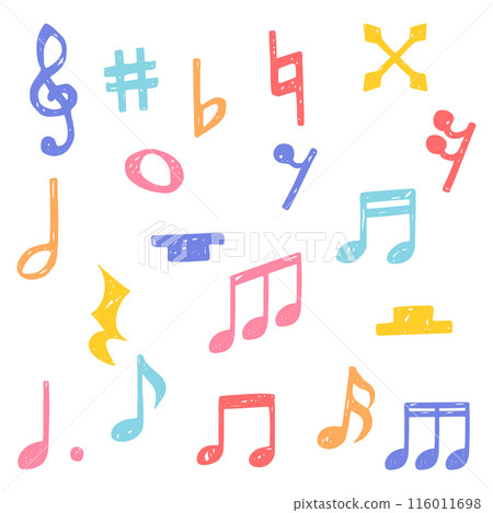 一組手寫音符符號、音符、休止符和更改符號 116011698