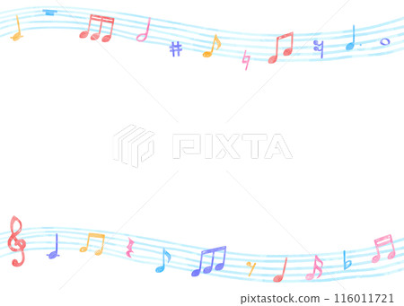 Handwritten music notes background frame, music design background, watercolor color Handwritten music notes background frame, music design background, watercolor color 116011721