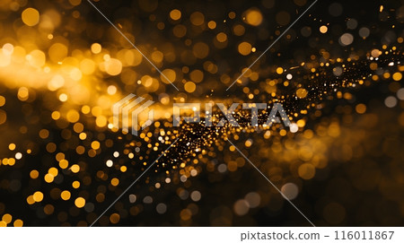 Golden Bokeh Lights on Dark Background 116011867