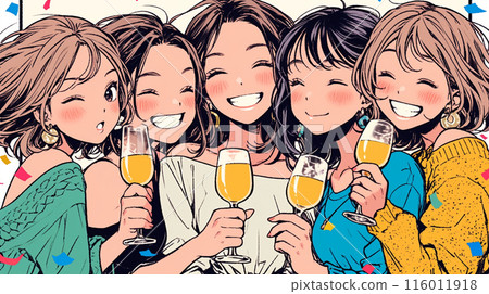 Girls' Night Out: A group of like-minded female friends get together, drink, eat delicious food, and talk about work and love. 116011918