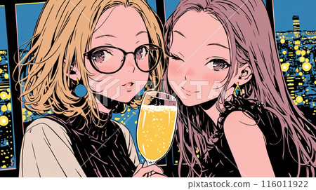 Girls' Night Out: A group of like-minded female friends get together, drink, eat delicious food, and talk about work and love. Girls' Night Out: A group of like-minded female friends get together, drink, eat delicious food, and talk about work and love. 116011922