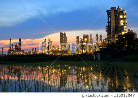 [Ehime Prefecture] Symmetrical evening view of the Taiyo Petrochemical Complex 116012047