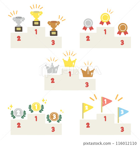 Flat illustrations of various ranking icons and podiums (set) Flat illustrations of various ranking icons and podiums (set) 116012110