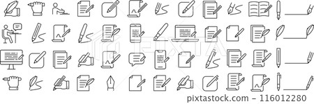 Vector monochrome lighting line icon set Vector monochrome lighting line icon set 116012280