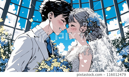 Bride and groom looking at each other at wedding ceremony: kiss Bride and groom looking at each other at wedding ceremony: kiss 116012479