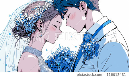 新娘和新郎在婚禮上看著對方：接吻 116012481