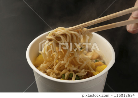 Cup noodles, instant ramen, pick up noodles with chopsticks Cup noodles, instant ramen, pick up noodles with chopsticks 116012654