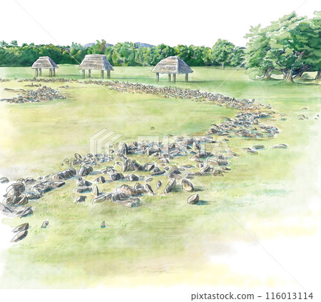 Landscape with stone circle, white background 116013114