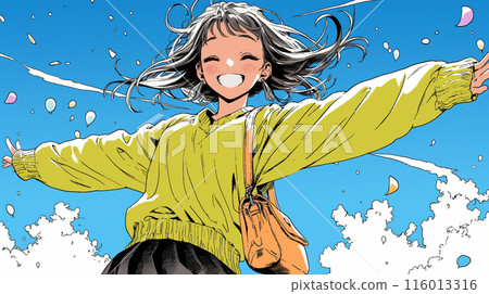 A happy and joyful young woman jumping 116013316