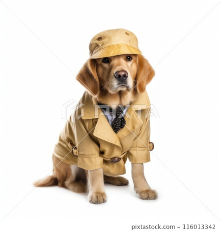 Detective Golden Retriever dog on white background 116013342