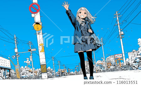 Young woman waving hello 116013551