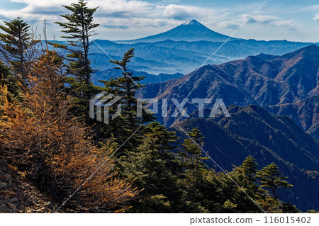 Mt. Fuji seen from the summit of Mt. Kobushin in autumn 116015402