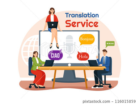 Translator Service Vector Illustration with Language Translation for Various Countries and Multilanguage Using Dictionary in a Flat Cartoon Background 116015859