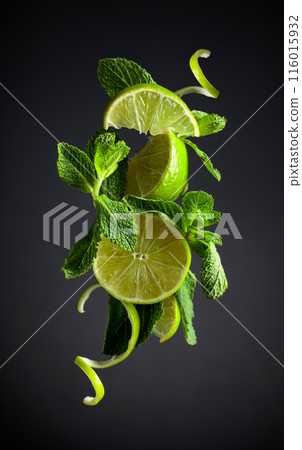 Lime slices and mint. 116015932
