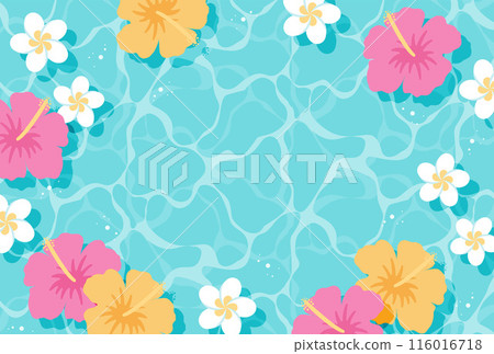 Background illustration of plumeria and hibiscus flowers floating on water Background illustration of plumeria and hibiscus flowers floating on water 116016718
