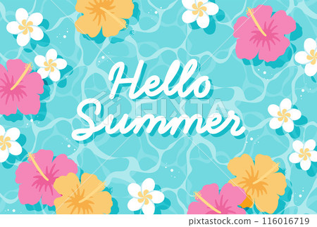 Background illustration of plumeria and hibiscus flowers floating on water Background illustration of plumeria and hibiscus flowers floating on water 116016719