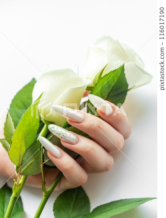 Female Hands with beautiful pearl manicure Female Hands with beautiful pearl manicure 116017190