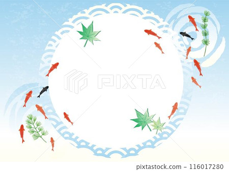 Frame Summer Goldfish Maple Japanese style Japanese pattern Japanese modern watercolor Copy space Background Illustration material 116017280