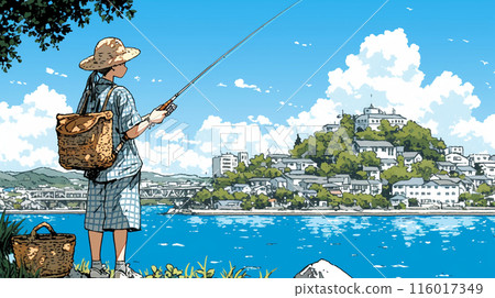 年輕女子釣魚 年輕女子釣魚 116017349