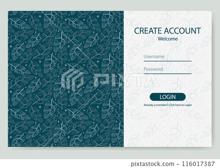 Account sign up and password form page. Login ui ux online store design concept illustration Account sign up and password form page. Login ui ux online store design concept illustration 116017387