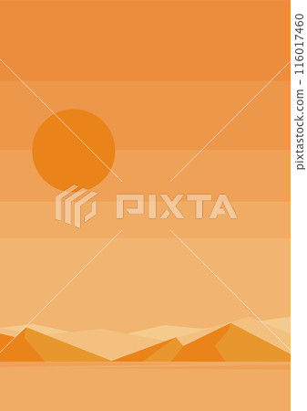 Orange Desert morning landscape illustration. Boho vector rocky valley wall decor. West Mitten buttes Orange Desert morning landscape illustration. Boho vector rocky valley wall decor. West Mitten buttes 116017460