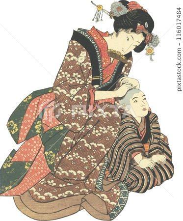 Ukiyo-e illustration: woman and child 116017484