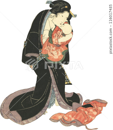 Ukiyo-e illustration: woman and child Ukiyo-e illustration: woman and child 116017485