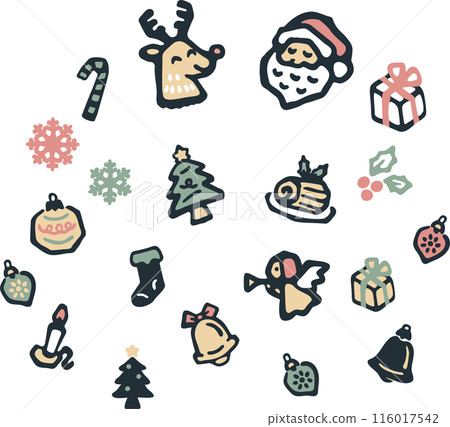 聖誕節圖示手繪裝飾裝飾印刷郵票剪影可愛插畫素材集 116017542