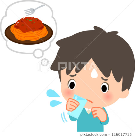 A man who is thirsty after eating a rich dish A man who is thirsty after eating a rich dish 116017735