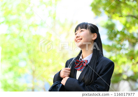 High school girl, commuting, fresh greenery High school girl, commuting, fresh greenery 116017977
