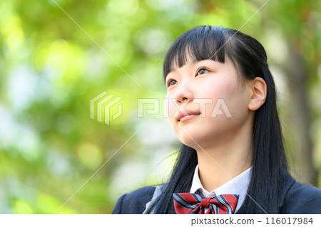 High school girl, commuting, fresh greenery High school girl, commuting, fresh greenery 116017984
