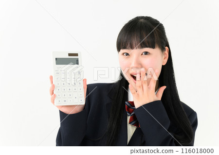有計算器的驚奇的高中女孩 116018000
