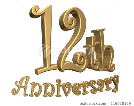 3DCG text "12th Anniversary" in gold 116018109