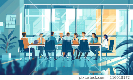 Corporate people working together in office meeting room, sharing ideas and planning company business strategy 116018172