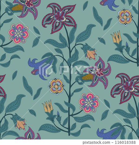 Seamless floral pattern on a teal background.... - Stock Illustration ...