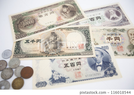 Photographed on a white background. A little old world money series. Japanese Yen 116018544