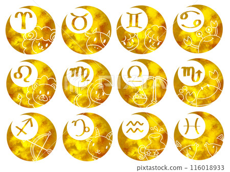 12 constellations simple icon moon and mark gold 12 constellations simple icon moon and mark gold 116018933