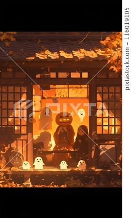 Cozy Tempera Painting of Chestnut Rice Cake and Ancestral Spirits in Traditional Japanese Farmhouse 116019105