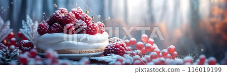 Captivating Scary Berry Pavlova on a Frozen Enchanted Forest Backdrop 116019199