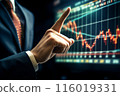 hand of businessman pointing at stock price graph 116019331