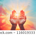 human open empty hands over blurred background 116019333