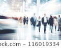 blur image of visitors at motor show or exhibition hall 116019334
