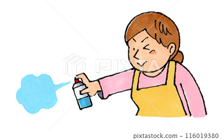 Housewife using insecticide Housewife using insecticide 116019380